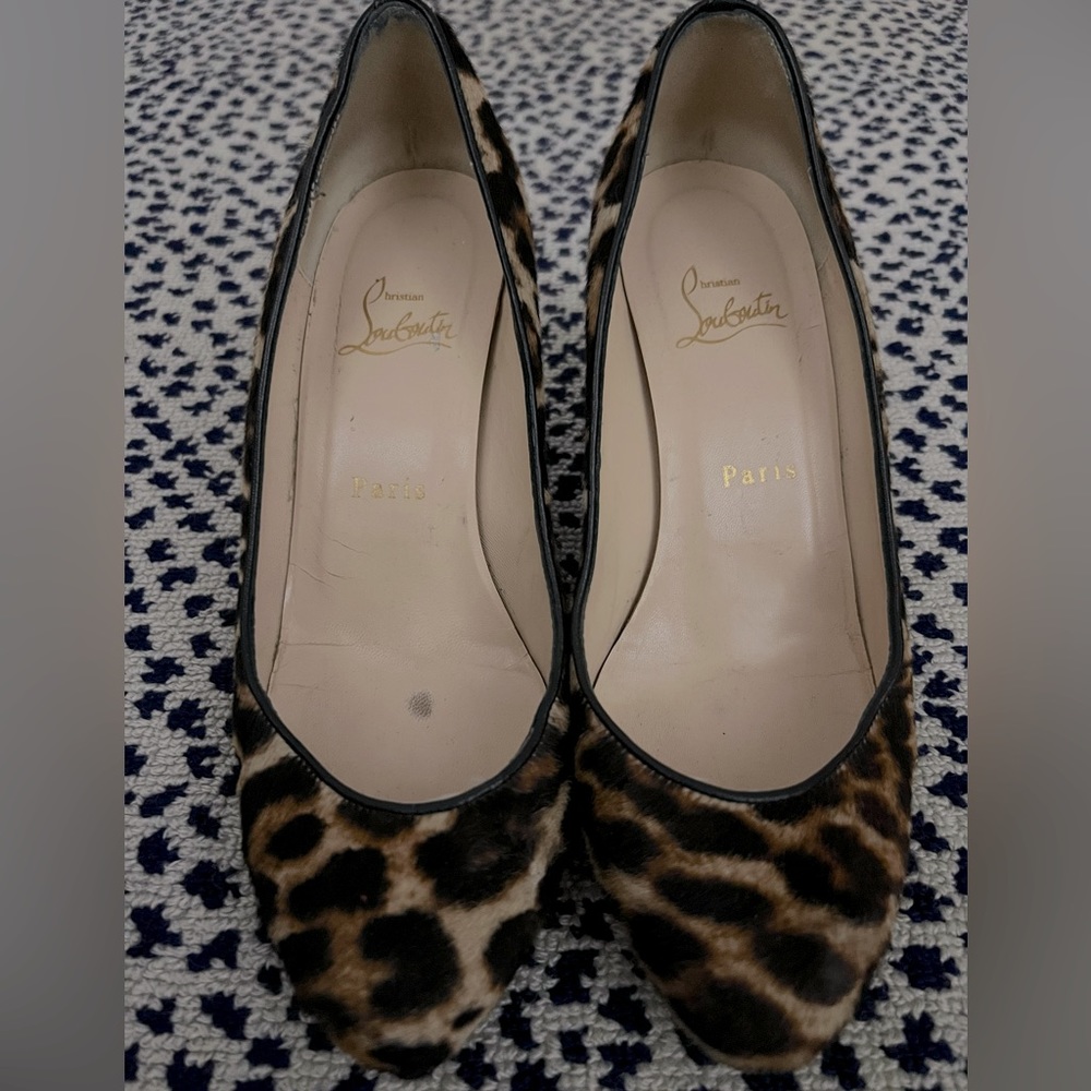 Christian Louboutin Melisa 70 Leopard/Black Pony Wedges (resoled bottoms)